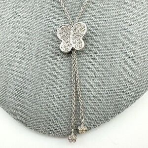 Nadri Silver tone Butterfly CZ Adjustable Lariat Pendant Necklace